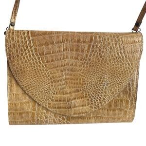 Amelia Berko Vintage Leather Tan Clutch Handbag, Retro Purse